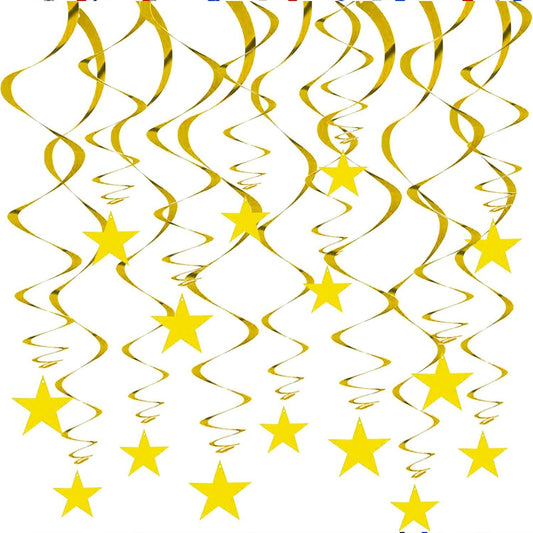 Gold Twinkle Stars Hanging Swirls Decorations Ceiling Swirl Foil Decoration Hanging Gold Party Supplies for Birthday Baby Shower Wedding, 32 pcs