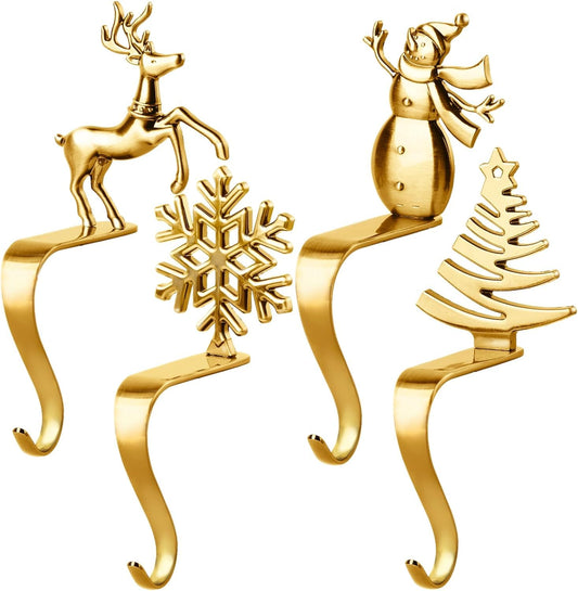 Fonder Mols Christmas Stocking Holders for Mantle, Xmas Fireplace Hanger Hooks Metal Grips Clips (Gold)
