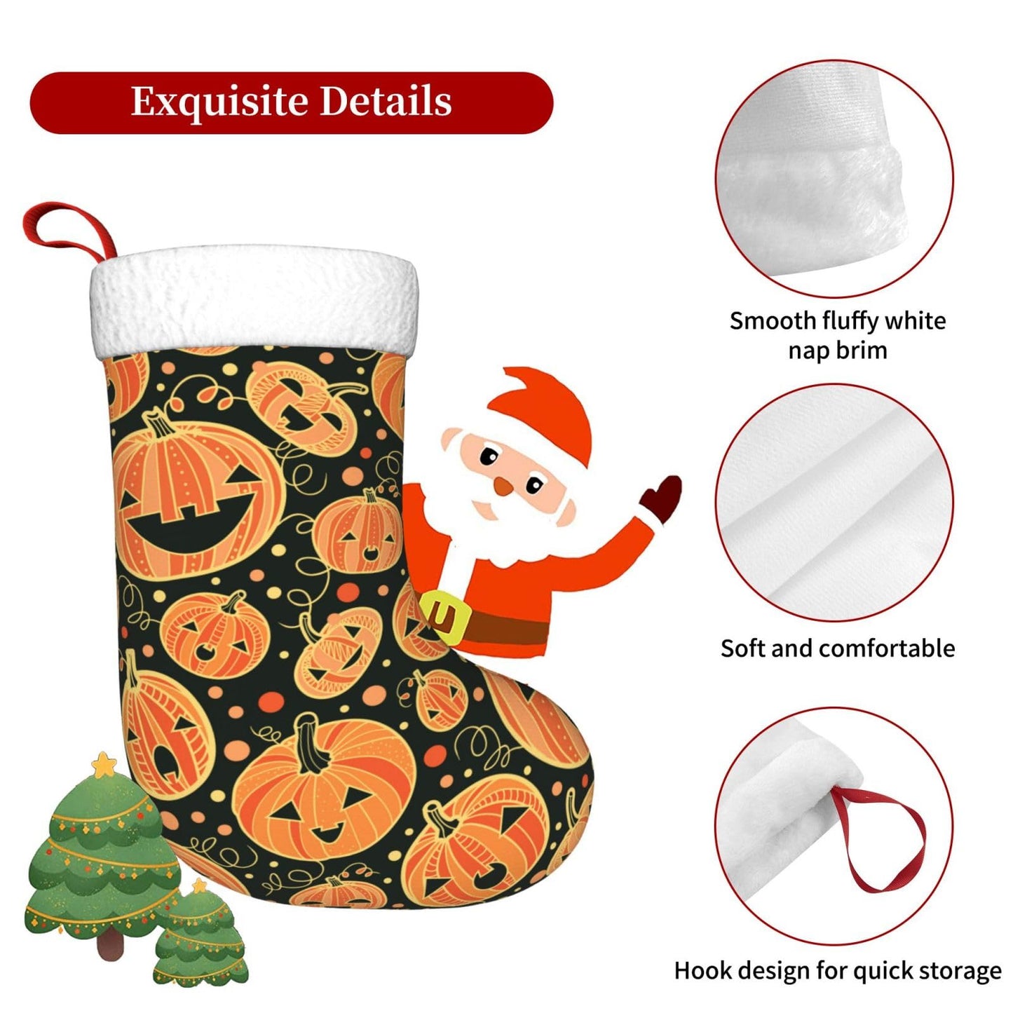 Halloween Pumpkin Christmas Stockings Hanging Decoration Stockings 17.7 Inch Xmas Stockings for Fireplace Family Party Holiday Decor 1PCS
