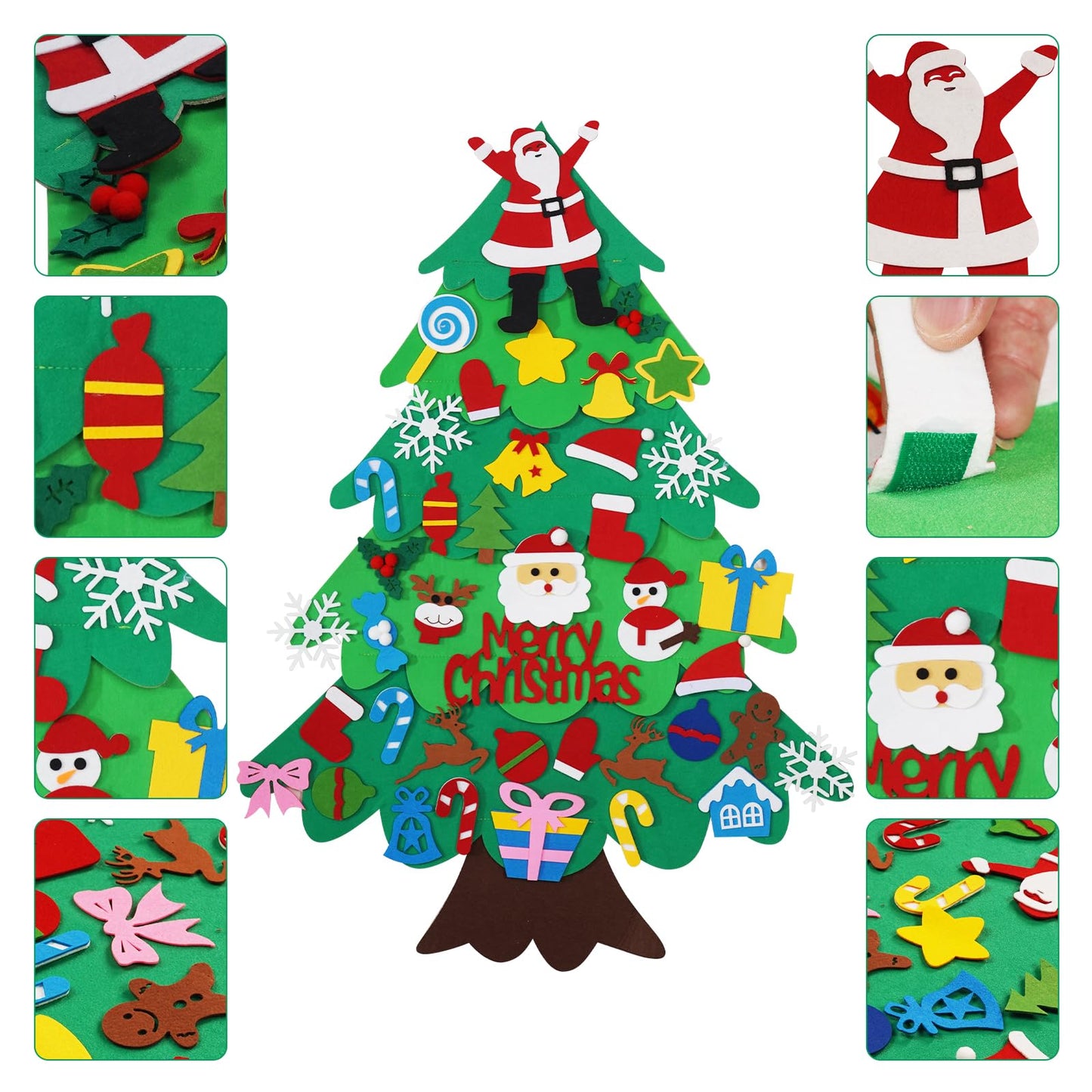Srkmxzr Felt Christmas Tree for Toddlers, Felt Christmas Tree with Lights, 38Pcs DIY 3D Wall Hanging Christmas Trees for Toddler Baby Kid Child, Felt Craft Kits for Xmas Party Decor Gift