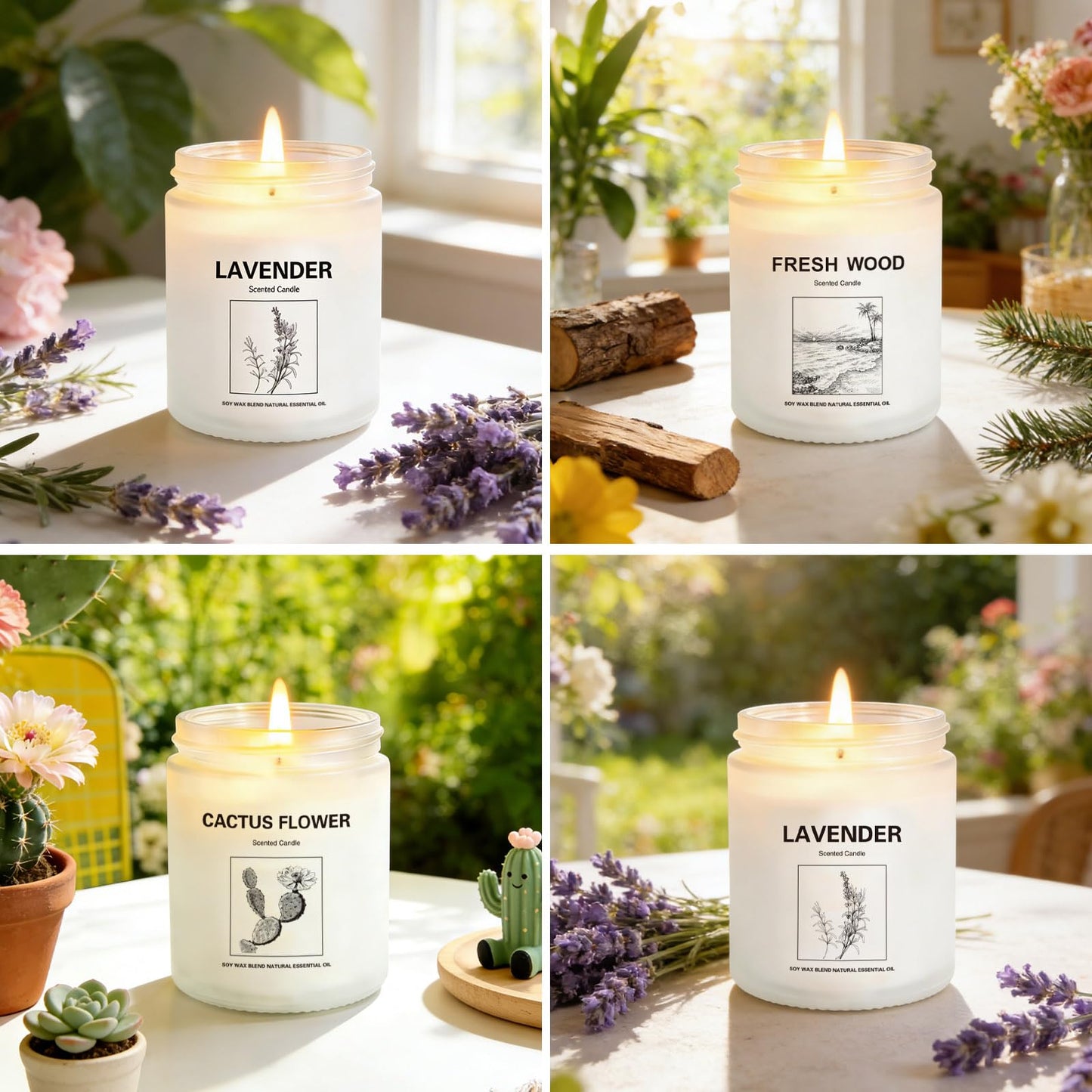 Scented Candles for Home,4 Pack Soy Candle Gift Set with 4 Fragrance Scents,Aromatherapy Lavender Floral & Wood Candles for Relaxation,Long Lasting Spa Candles for Bedroom Bathroom Gifts for Women