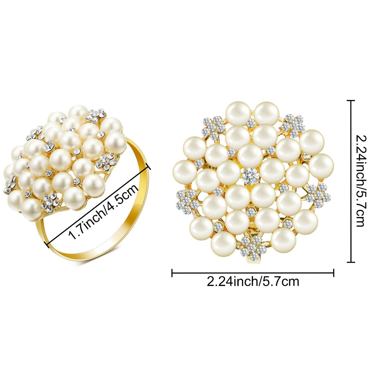 Hotop 12 Pcs Gold Napkin Rings Pearls and Flower Napkin Buckles Rhinestone Bling Round Holders for Wedding Party Dinner Holiday Banquet Christmas Thanksgiving Day Home Table Decoration