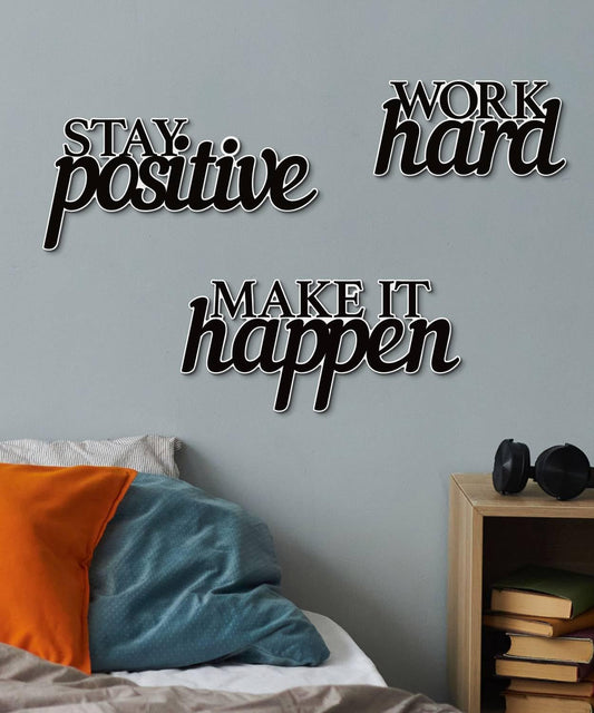 Putuo Decor Motivational Wall Decor Set of 3, Inspirational Wall Art “Work Hard Stay Positive Make It Happen” Positive Quotes Wall Decor for Home Office Dorm Classroom Decor