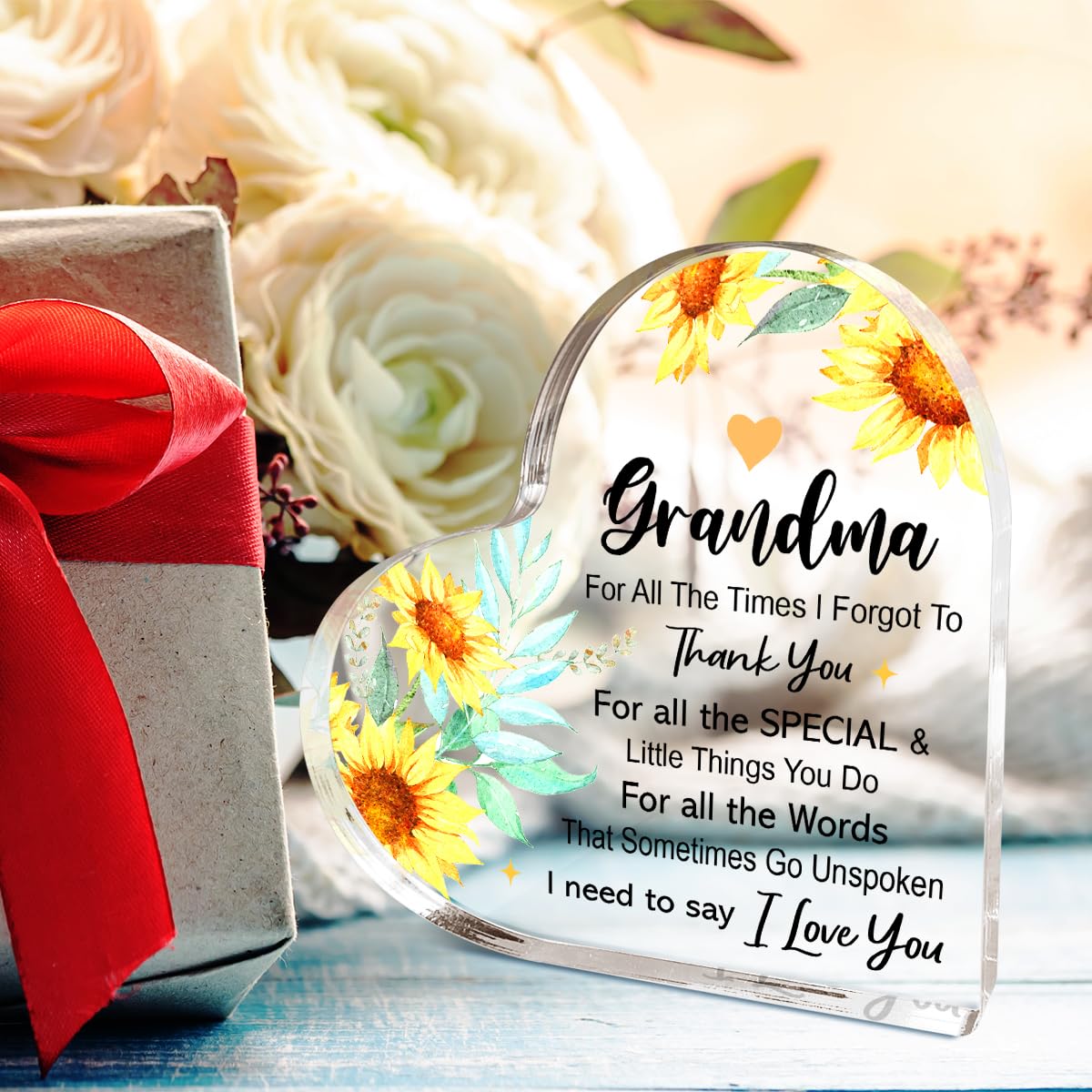 Gifts for Grandma from Grandchildren,Appreciation Gifts for Grandma Thanksgiving Christmas Birthday,For All the Times that I Forgot Say Sign Sunflowers Acrylic Plaque 4.5x4.5 Inches