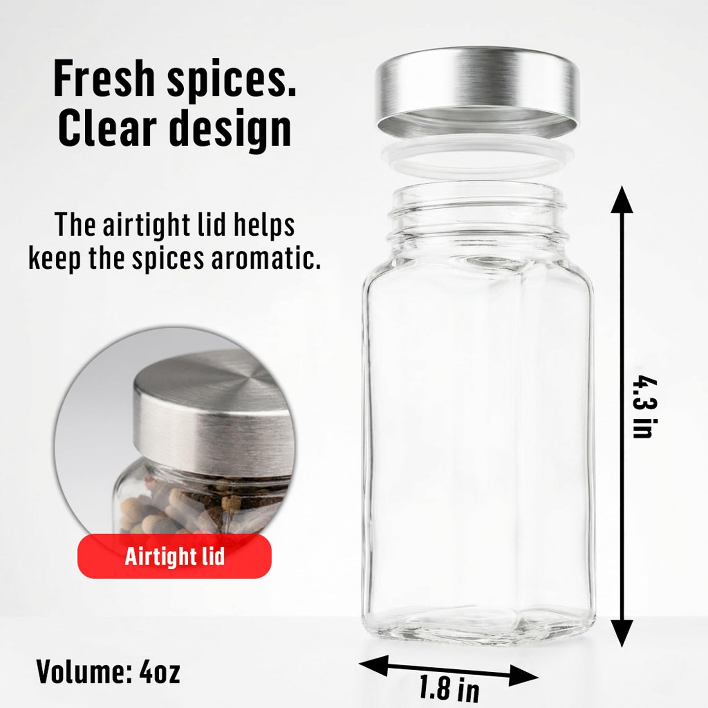 Deco haus Glass Spice Jars with Label 24 x 4oz [LABELS incl] Spice Containers with 280 Labels, Shaker Lids, Funnel & Chalk Marker - Empty Herb Seasoning Containers, Small Seasoning Bottles for Herb