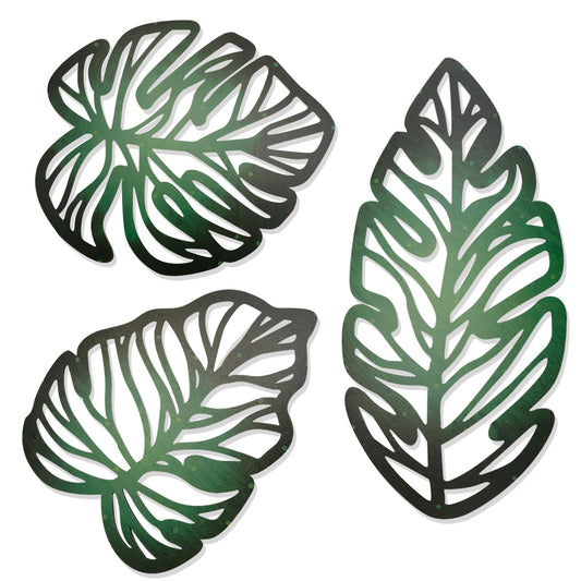 JINGIHE 3 Pcs Wooden Palm Leaves Wall Art, Tropical Jungle Leaf Vintage Wall Decor, Boho Natural Plant Decoration for Home Bathroom Living Room Kitchen Bedroom Office Garden