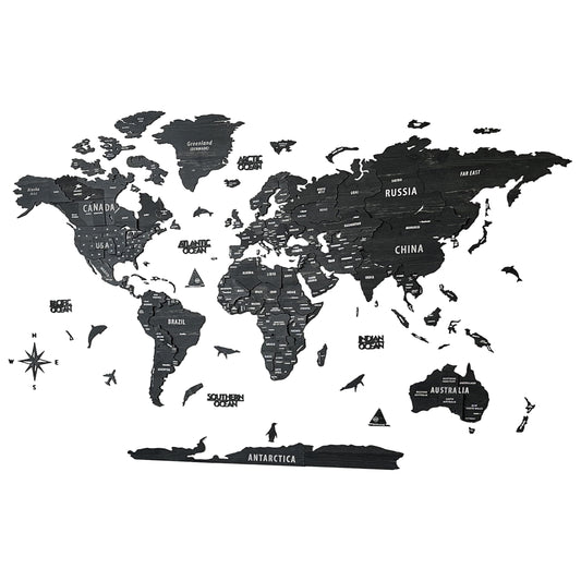 Colorfull Worlds, Multilayer 3D Wooden World Map, Travel Map States and Capitals, Wall Decor For New House, Gift For Travelers, Office Decor, Educational Activity for Children (M, Tuana)