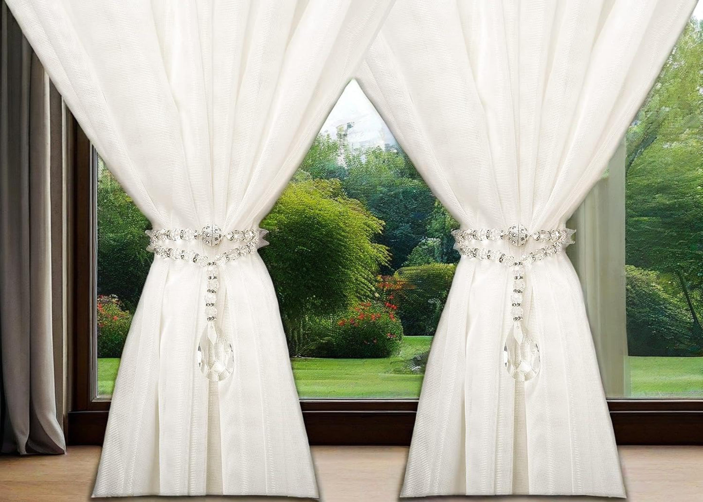 SUQ I OME 1 Pair of Luxury Crystal Beaded Magnetic Curtain Tieback and Holdback Curtain Clips Curtain Buckle Curtain Holder Blingbling Curtain Holdbacks for Drapes,Crystal