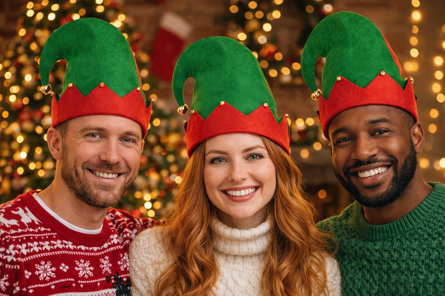 Moon Boat 3Pack Christmas Elf Felt Hats Holiday Costume Accessories for Adult Parties