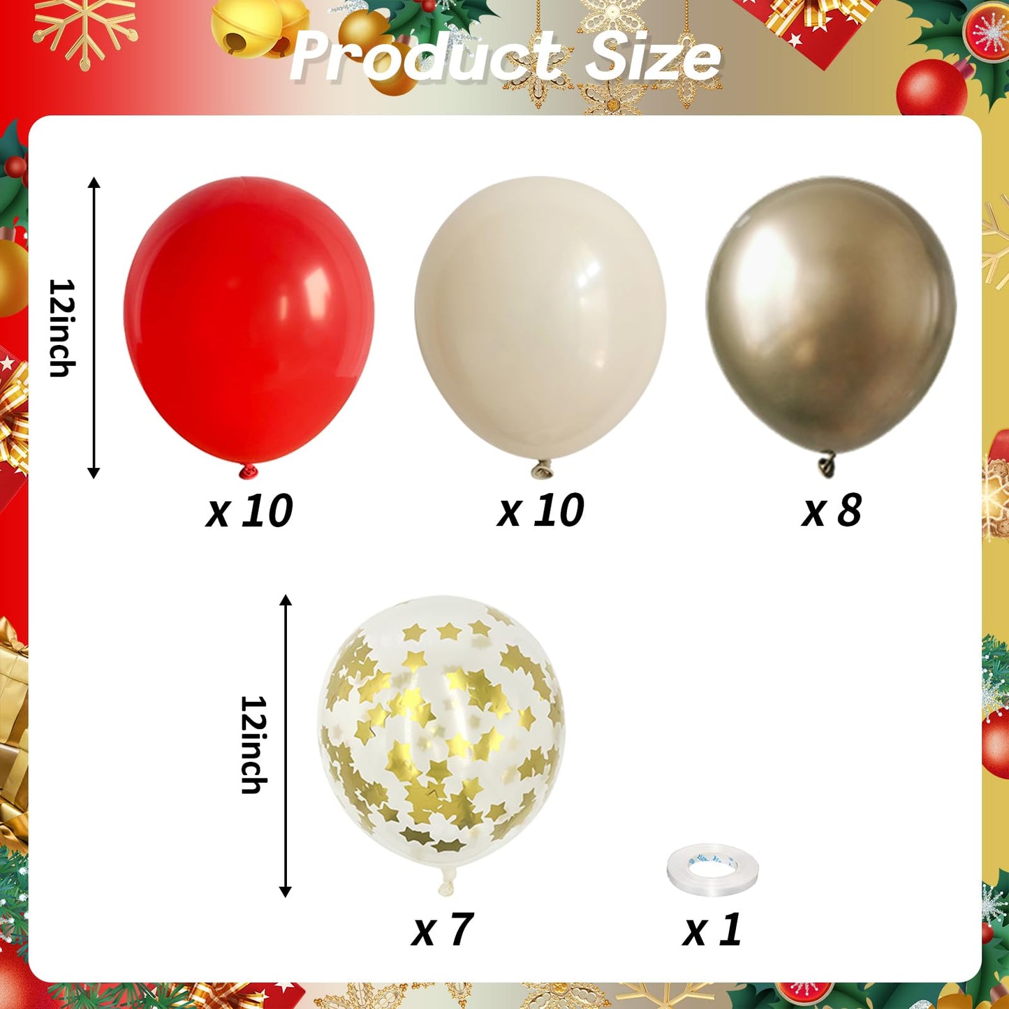 Red and White Balloons Set, 12 Inch Sand White Red and Gold Balloon, Metallic Gold Star Confetti Balloon for Birthday Christmas Wedding Engagement Valentine's Day Graduation New Year Party Decorations
