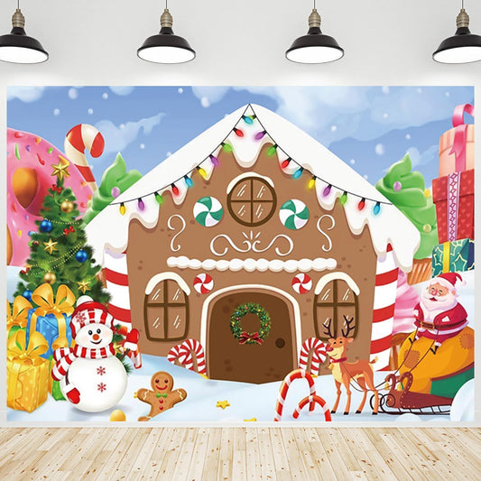 CRTPOD Christmas Backdrop Winter Gingerbread House Xmas Tree Snowman Gifts Background New Year Photography Banner for Birthday Christmas Party Decorations Supplies Photo Photobooth Props 7x5ft