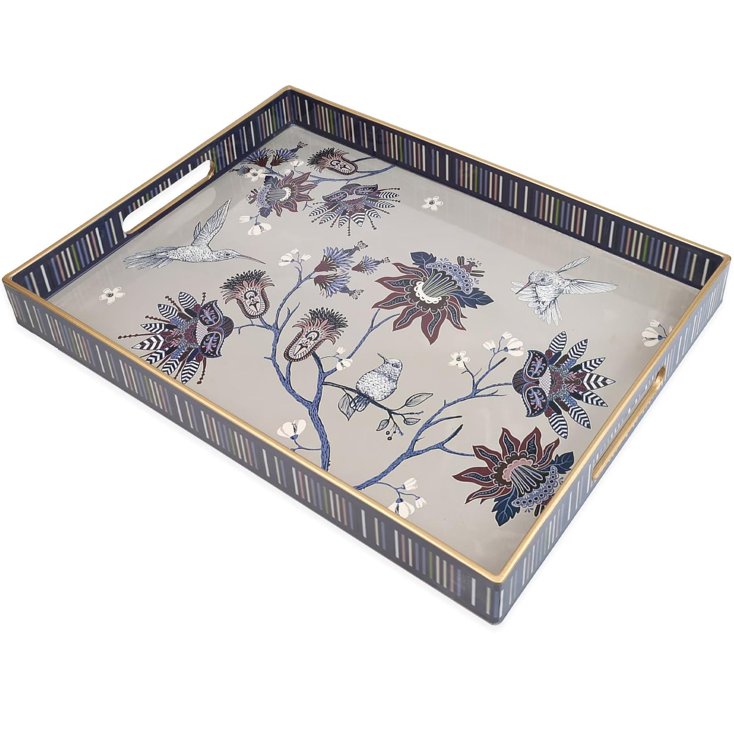 Omuriko Rectangle Plastic Serving Tray with Handles, Elegant Decorative Tray for Coffee Table, Ottoman, Living Room, Kitchen, Outdoor Use. 12"*16"*1.6" A