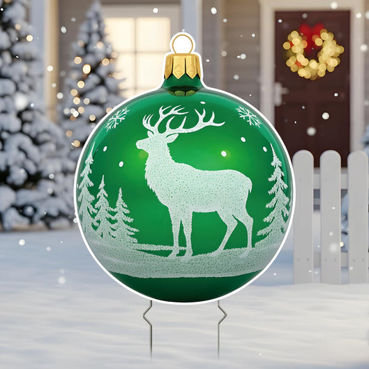 EnjoyView Christmas Ball Yard Sign with Metal Stakes, 14inch Outdoor Holiday Lawn Decorations, Xmas Sign for Porch Garden, Yard, Pathway & Party Decor Weatherproof Coroplast 1Piece