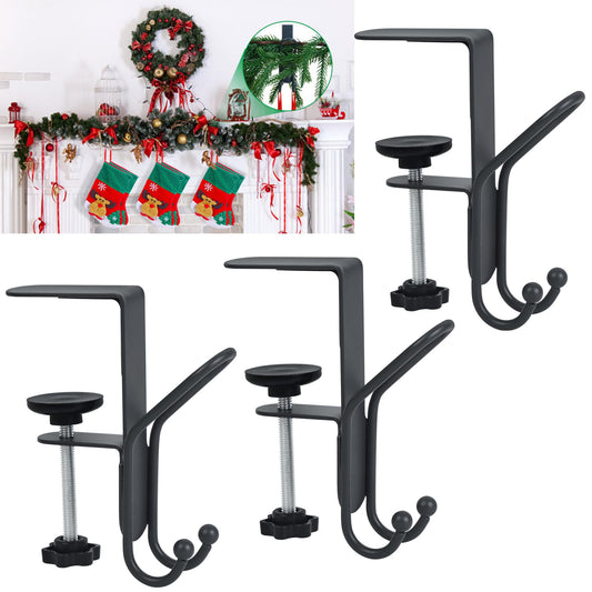 Muximud Stocking and Garland Hangers for Mantle, 2 in 1 Adjustable Metal Garland Holder for Hanging Christmas Stocking, No Drill Mantle Hanger for Fireplace Holiday Decoration, Grey, 3 Pcs