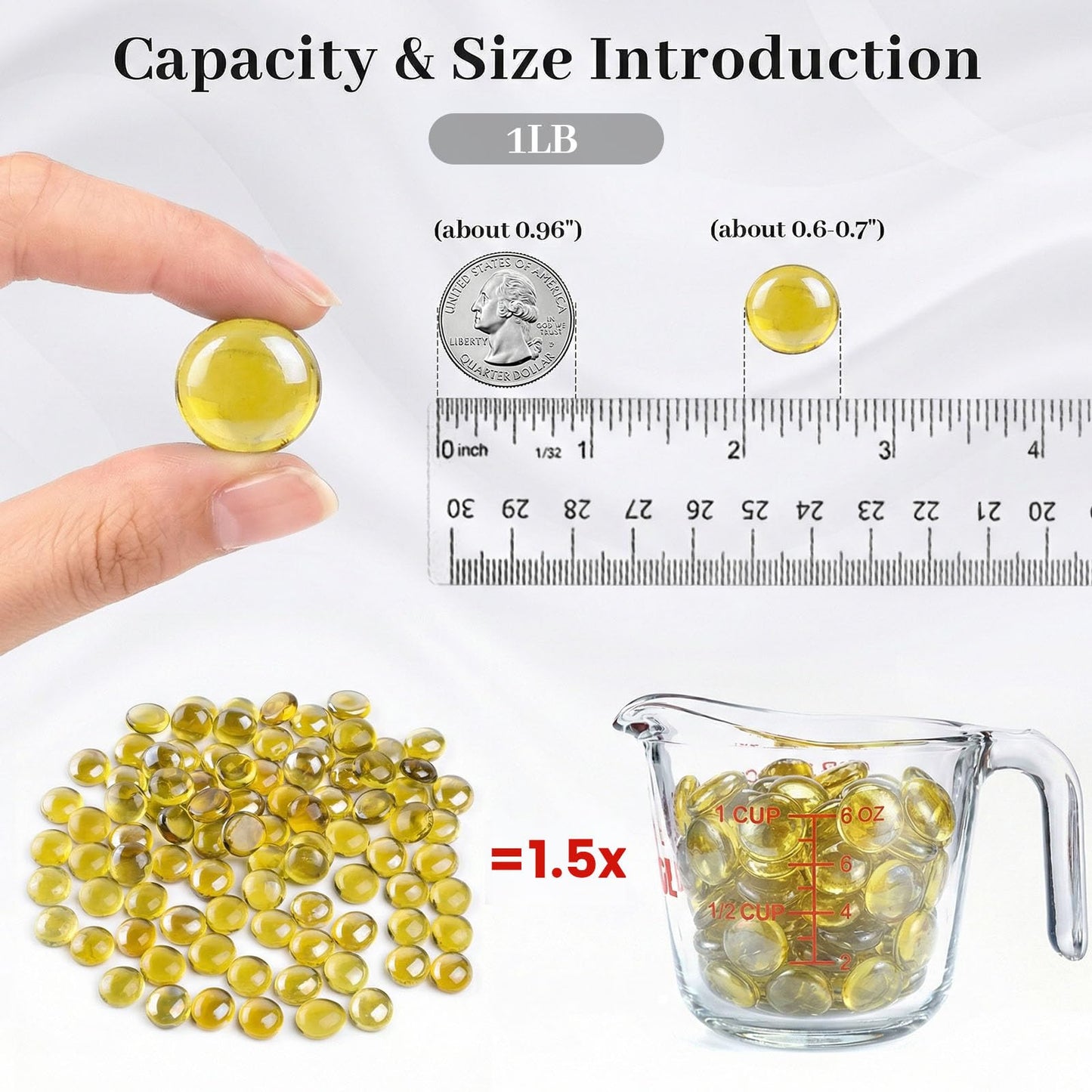 FUTUREPLUSX 1LB Yellow Glass Marbles, Flat Marbles Glass Beads Vase Fillers Decorative Rocks Gold Gemstones for Centerpieces Aquarium Table Scatter Home Decor