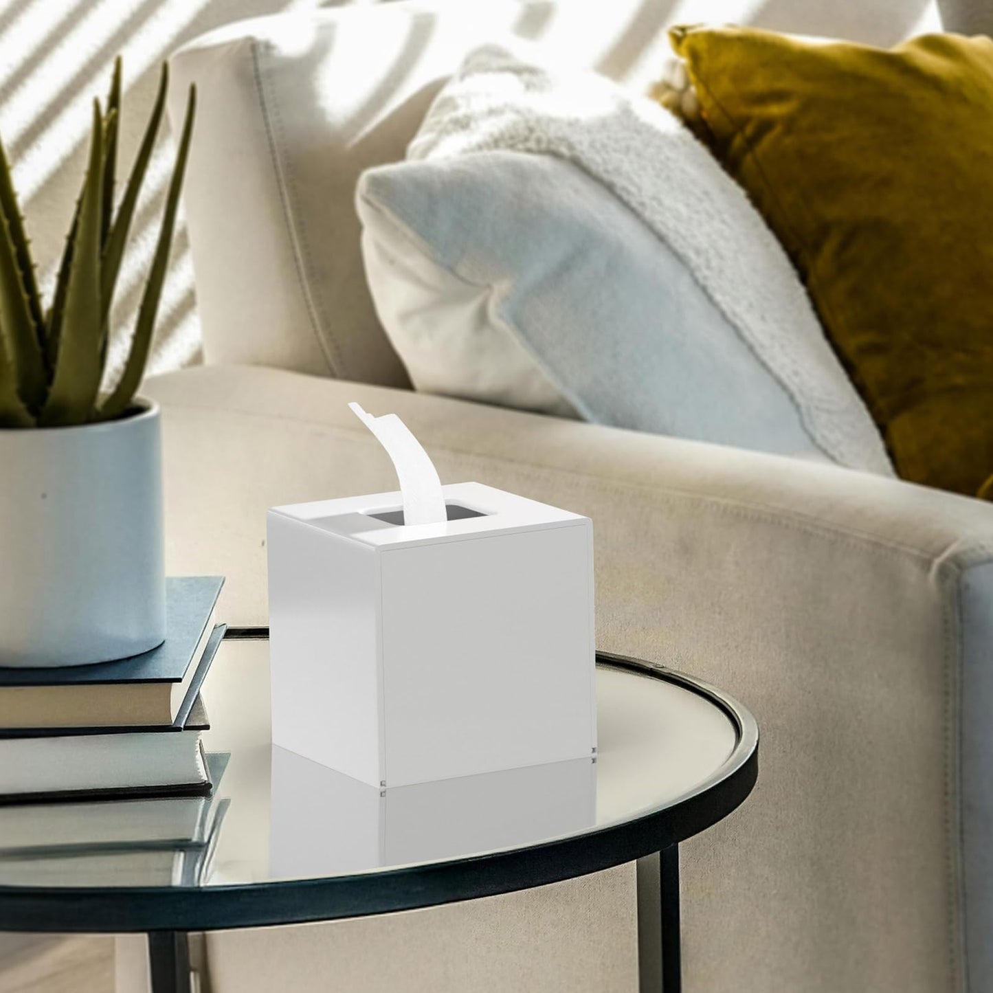 HIIMIEI Acrylic Tissue Box Cover Decorative Square Tissue Holder Napkin Dispensert for Bathroom-White