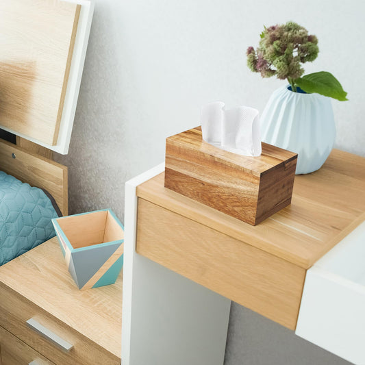 ALELION Rectangular Tissue Box Cover for 120, 160 Count Box - Acacia Wood Rectangle Tissue Box Holder - Decorative Facial Cube Tissue Box Cover for Tabletop Night Stands Bathroom Office