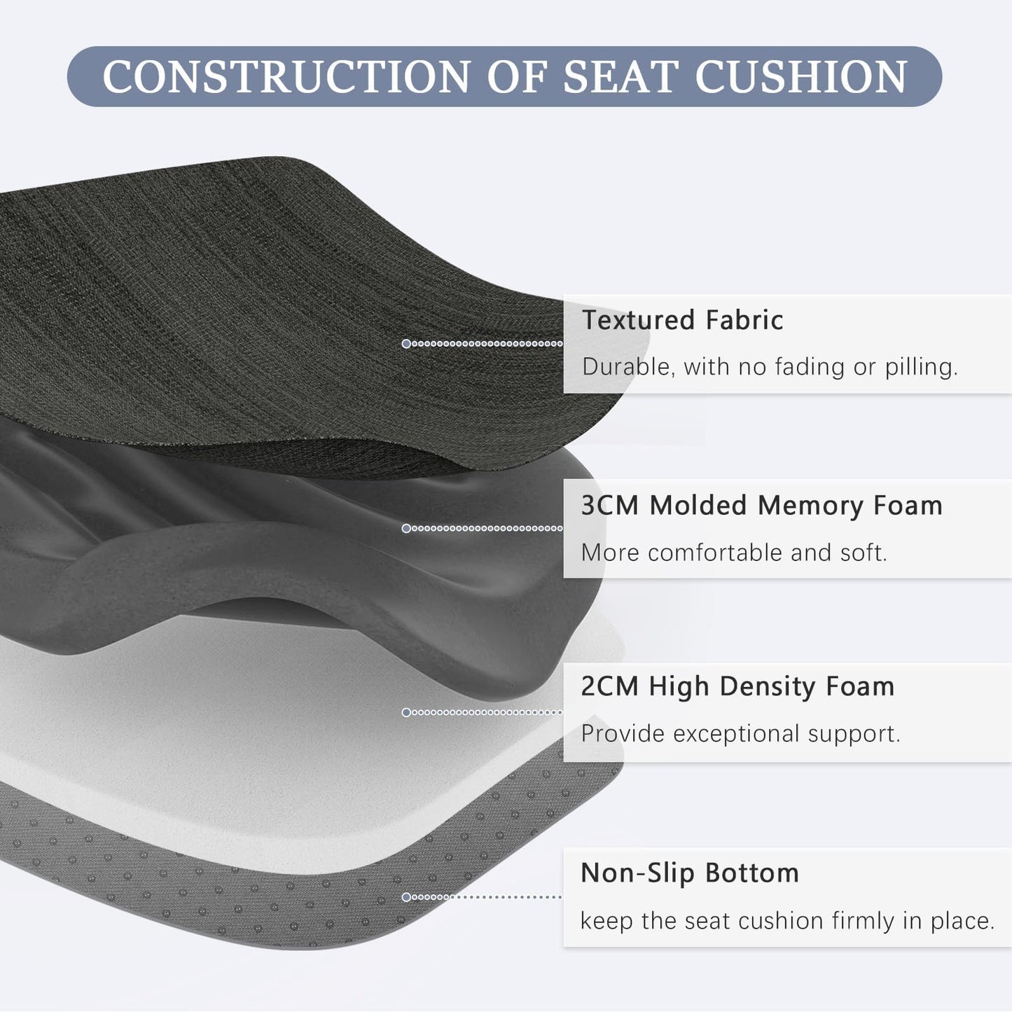 baibu Kitchen Chair Cushions, Dual-Layer Patented Design Molded Memory Foam Dining Chair Pads with Ties and Washable Cover, 17" x 16" x 2", Black