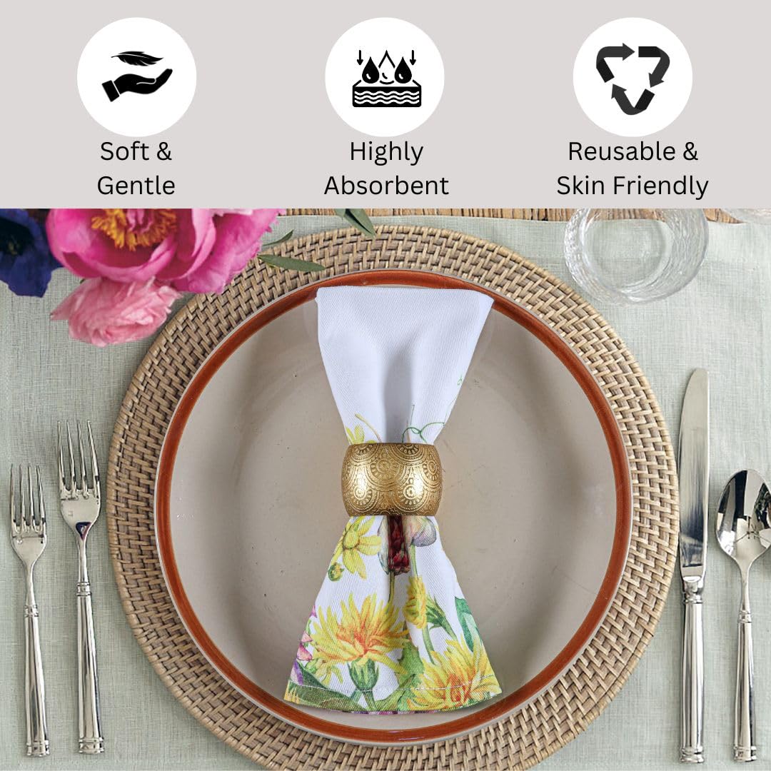 DineNest Dinner Napkins 100% Cotton 18x18 Inch Set of 4 - Perfect for Dining Special Occasions Restaurant Wedding Tea Party Christmas - Soft Durable Washable - Spring Summer Floral Cloth Napkins
