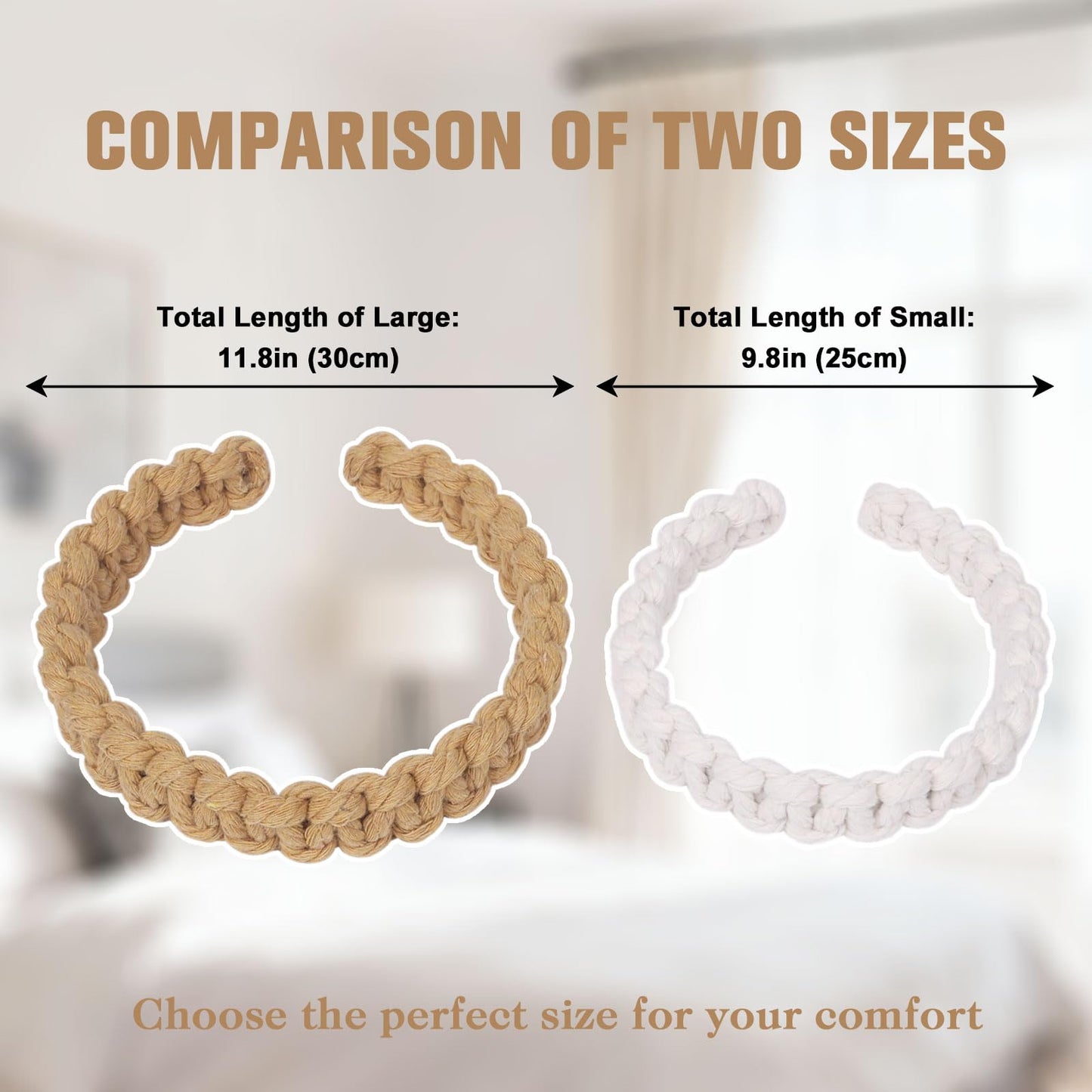 NICEEC 2 Pack Natural Cotton Rope Curtain Tiebacks Farmhouse Rustic Style Decorative Drape Tie Backs Handmade Braided Curtain Holdbacks for Home & Office Sheer/Light Weight Drapery (C-Beige-S)
