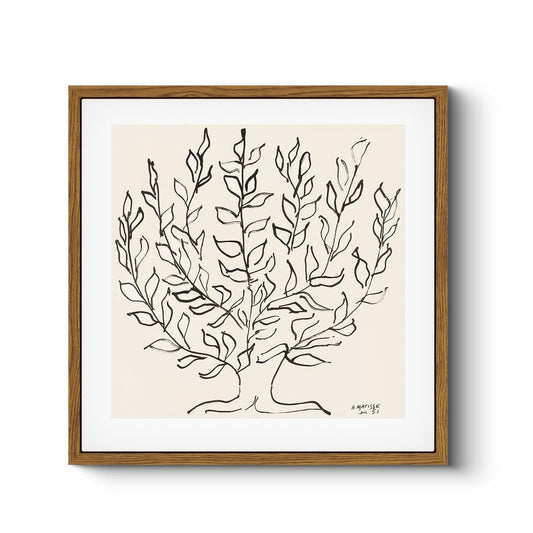 HUARCEY Vintage Framed Canvas Wall Art Plain Tree Drawing, Boho Modern Home Decor, Square Botanical Wall Art for Living Room Bedroom Bathroom, Black and White Canvas Leaf Art 10x10 Inch