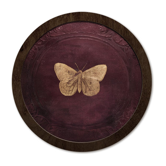 PeakClub Vintage Wall Decor, Antique Gold Butterfly Dark Moody Cottagecore Round Wooden Wall Art Decor for Kitchen Bathroom Living Room Bedroom, 10x10 Inch