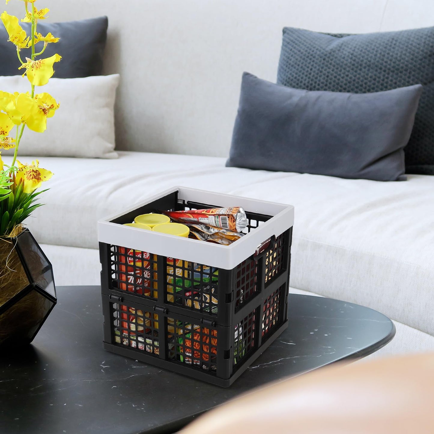 Oymlclivisa 18 L Collapsible Plastic Storage Crates, Square Foldable Crates for Storage, 3 Pack, Black