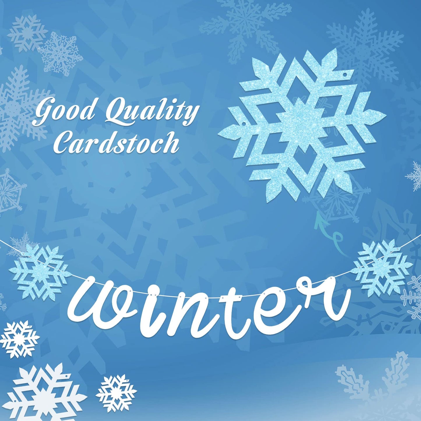 Gersoniel 3 Pack Winter Snowflake Wonderland Banner Snowflake Garland Christmas Hanging Decorations for Winter Christmas New Year Wonderland Party Supplies Home Mantle Office Decorations(Blue, Silver)