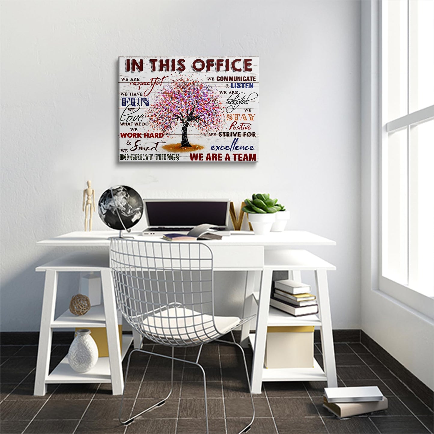 HDXUFJQ Office Inspirational Wall Art In This Office Canvas Wall Decor Team Rules Motivation Positive Quotes Pictures Prints Teamwork Painting for Home Office Ready to hang(12"x16")