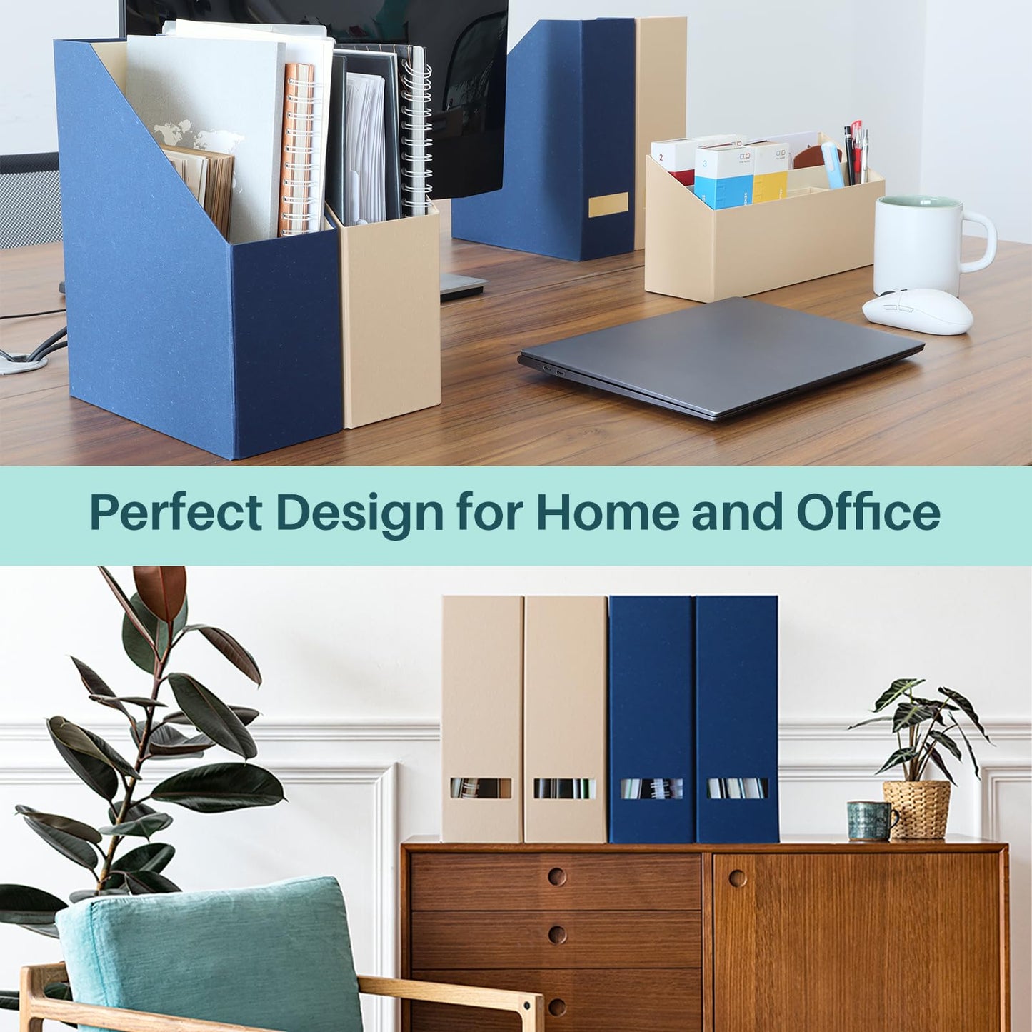 LifeSto Magazine Holder - File Holder and Desk Organizer, Paperboard Book Organizer and Storage Box for Documents, Magazine Holder Rack for Classroom, Home, and Office (Classic Blue, 2-Pack)