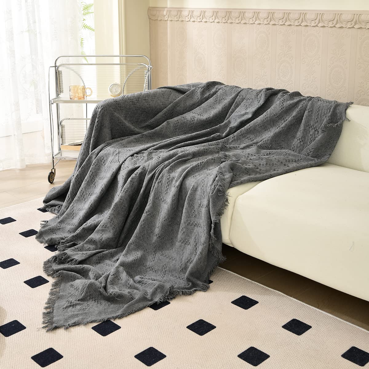 AIVIA Loveseat Cover Sheet Blanket, Cotton Woven Anti Slip Throw Cushion Covers for 2 Seater Couches with Armrest, Living Room Love-Seat Furniture Decor Slipcovers Protector for Dogs Cats