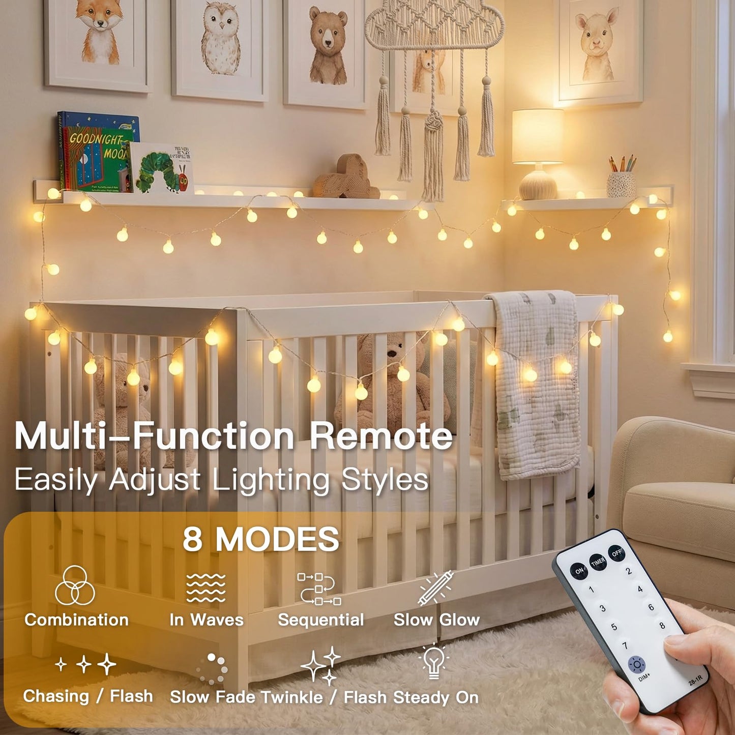 suddus String Lights for Bedroom, 33ft 100 Led Connectable Globe String Lights Indoor, Hanging Fairy Lights Plug in with Remote for Classroom, Room, Dorm, Outdoor, Christmas Tree Decor, Warm White