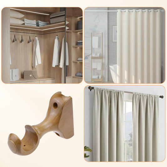 T Tulead Curtain Rod Bracket Wooden Rod Brackets Drapery Curtain Single Bracket Inner Dia: 29mm/1.14", Pack of 2 (Wood Color)