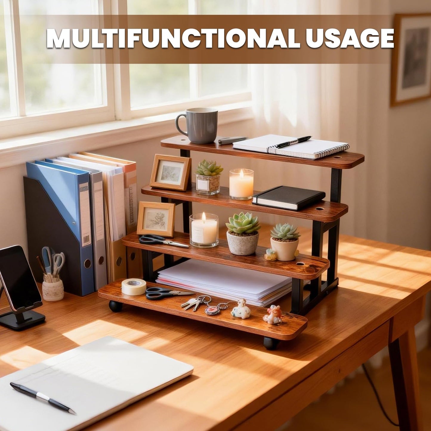 NANXITU 4 tiered Wood Risers Display Stands, Straight Display Stands for Vendor Events, Cupcake Dessert Food Stand Display Table,Craft Shows Farmers Market Retail Display Racks for Collectible Perfume