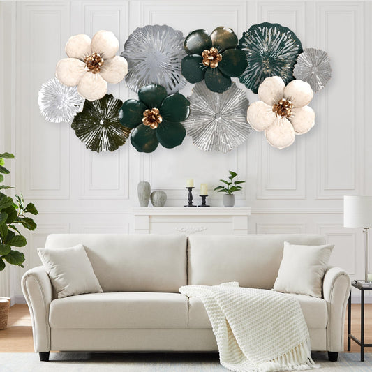 MGFDT Gold & Silver Metal Wall Art for Living Room, Bedroom, Dining Room & Home Decoration, Modern 3D Wall Decor with Multi-Color Floral Design (46.06" x 22.04")