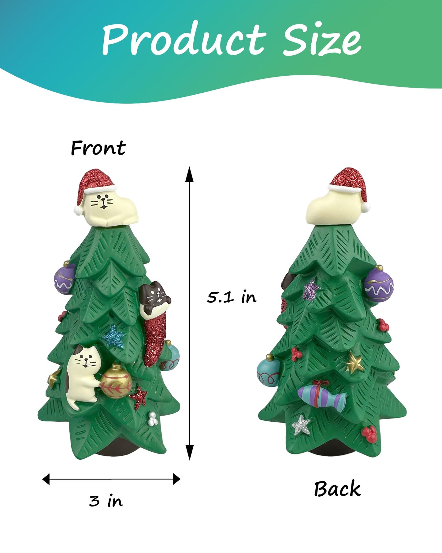 Refintural 5.1 Inch Resin Christmas Cat Tree - Perfect for Office, Home or Gift - Adorable Mini Christmas Tree with Cute Cat Kitten Figurines Cute Christmas Decoration for Cat Lovers