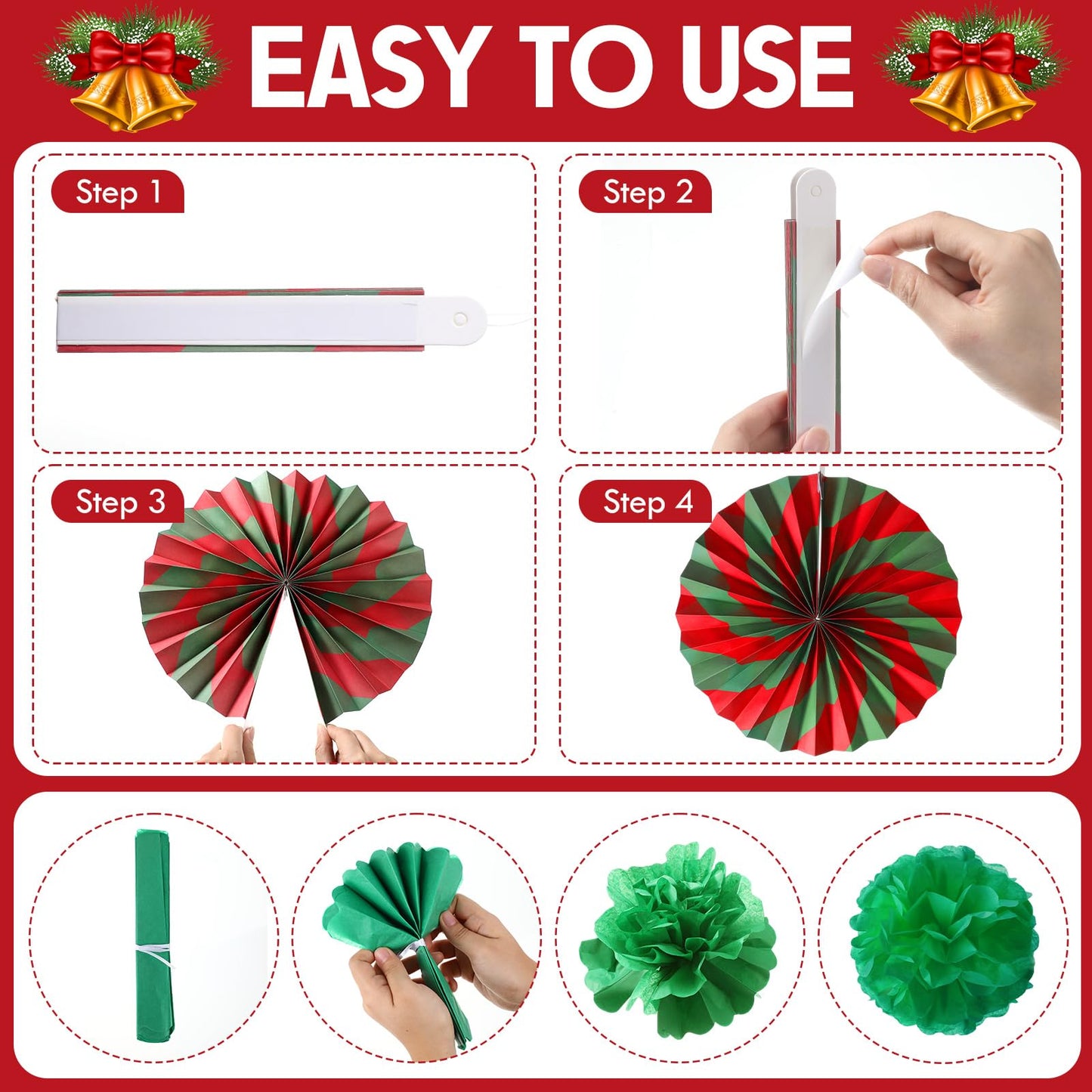 Outus 21 Pcs Christmas Candy Hanging Paper Fans Peppermint Christmas Banners Xmas Classroom Ceiling Decorations Tissue Poms Honeycomb Ball Ornaments for Birthday Wall Decor Supplies(Classic)