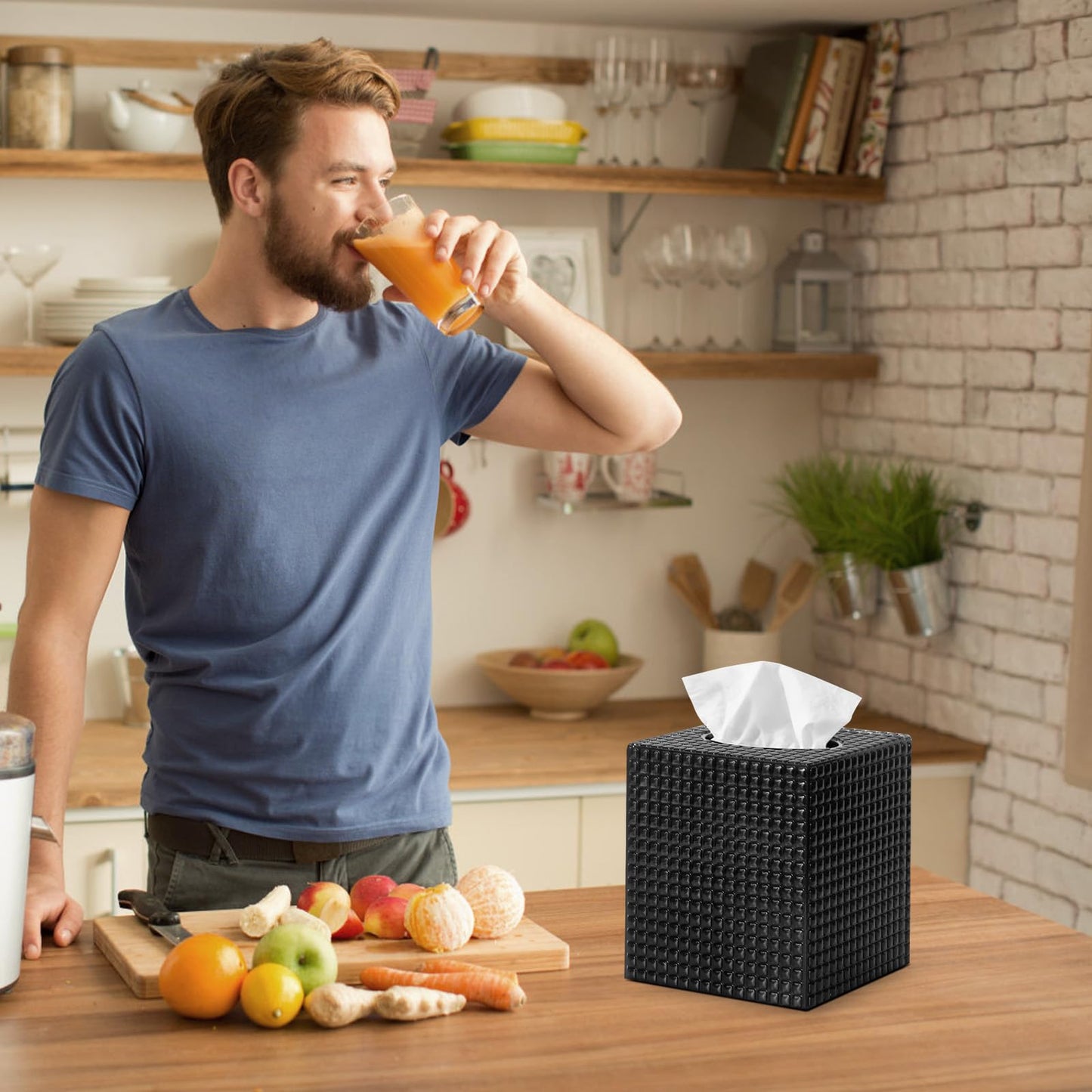 Tissue Box Cover, Black Square Acrylic Tissue Holder, Modern Decorative Facial Tissue Box Vessel Cube Paper Organizer Dispenser for Bathroom, Night Stand, Office, Vanity Countertops