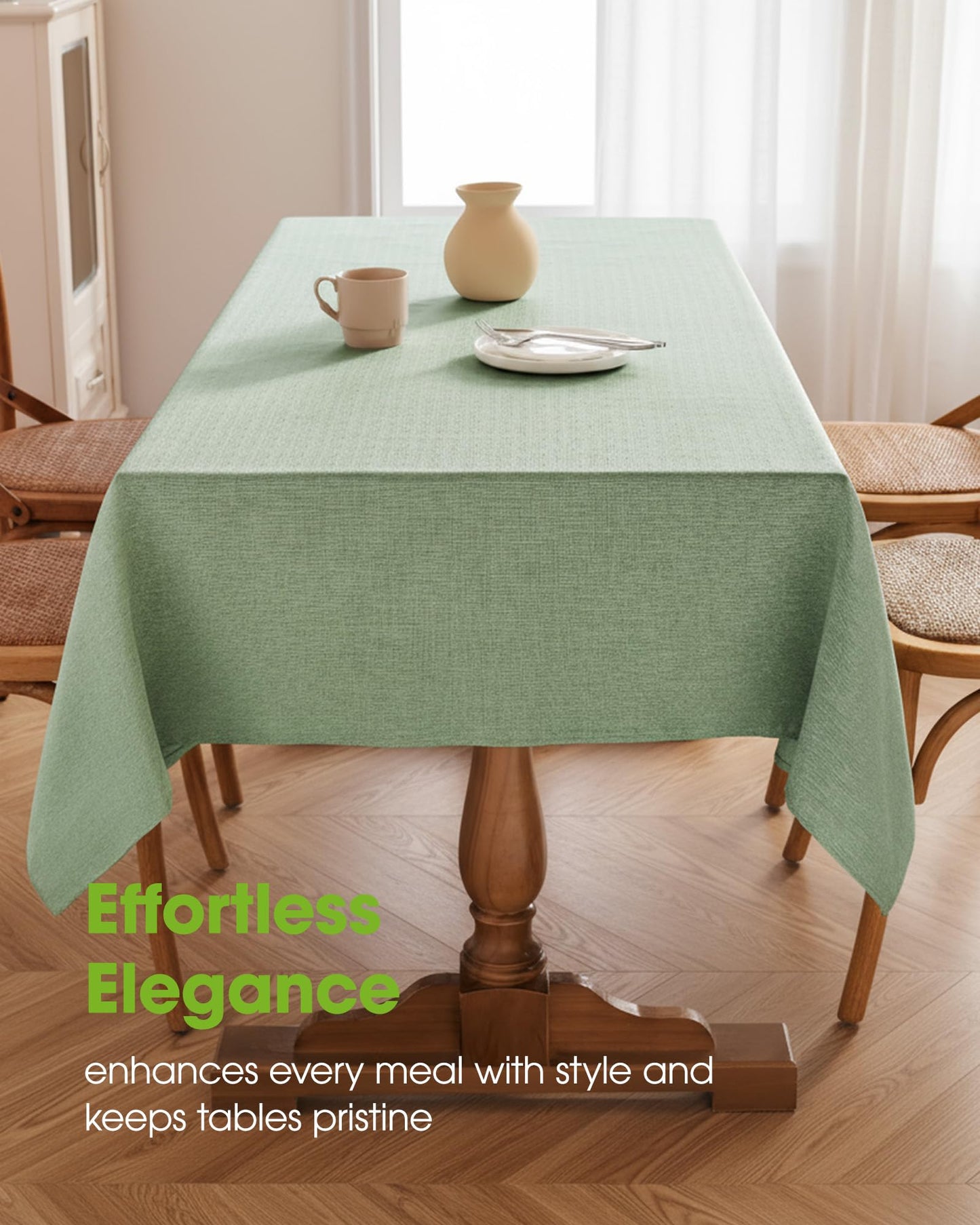 Pureegg Rectangle Linen Tablecloth Waterproof & Stain Resistant, Wrinkle-Free Table Cloth Adds Elegance and Protection, Ideal for Dining, Party, Wedding and Outdoor, 52 x 70 Inch, Sage Green