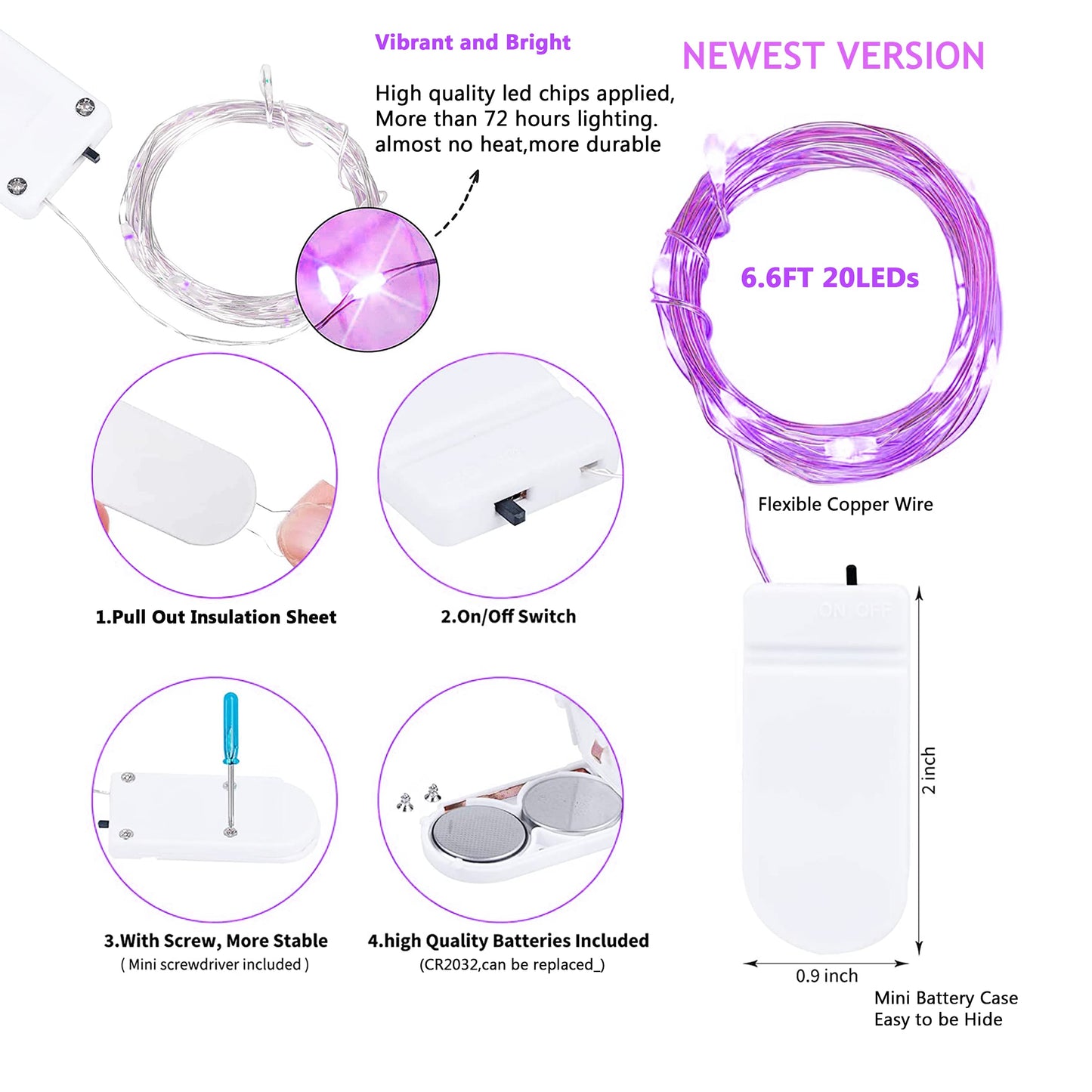 SmilingTown 15 Packs 20 Led Purple Fairy Lights Battery Operated 6.6ft Silver String Lights Waterproof Firefly Starry Light for DIY Table Centerpieces Wedding Halloween Christmas Party Decor