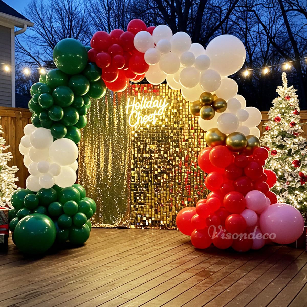 Christmas Balloon Arch Kit – 143pcs Double Stuffed Green, Red, Green, White, Pink & Gold Balloons Garland, Xmas Balloon Arch Decorations for Holiday Party, Merry Christmas Balloons Decor Supplies