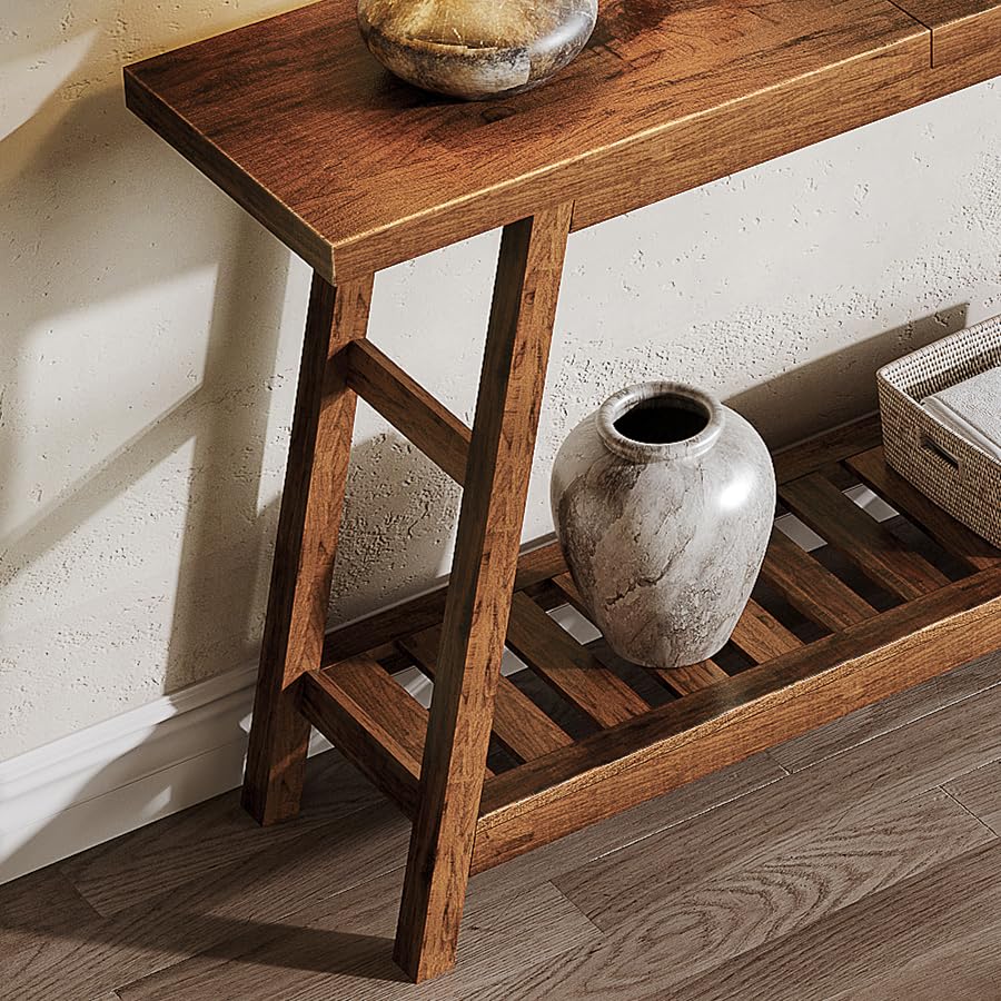 ChooChoo 70.9 Inch Long Console Tables for Entryway, Wood 2-Tier Entry Hallway Table, Narrow Sofa Table Behind Couch Table for Living Room, Entrance, Walnut