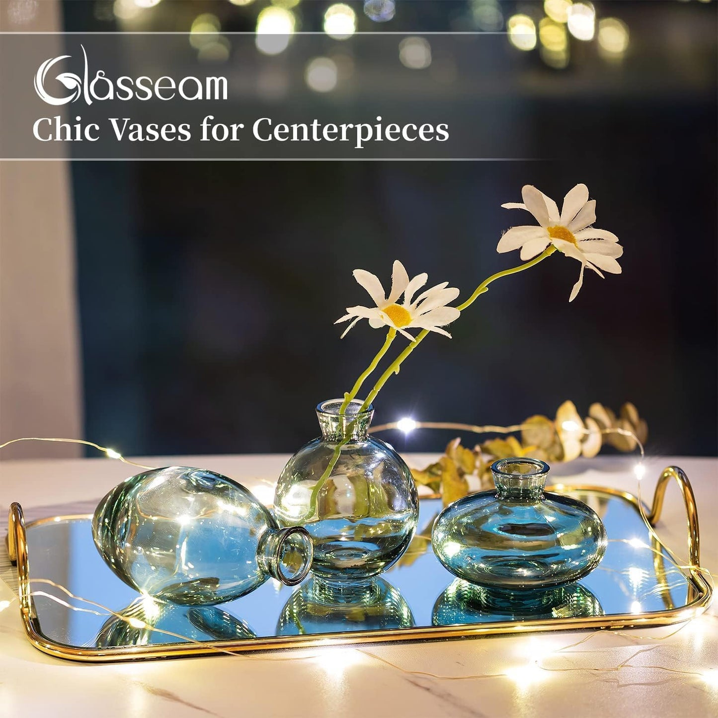 Bud Vases 3Pcs/Set Small Vases Handmade Cute Green Small Vases for Flowers Centerpieces Glass Vases Mini Vase Home Decor Centerpieces, Events Table Decor