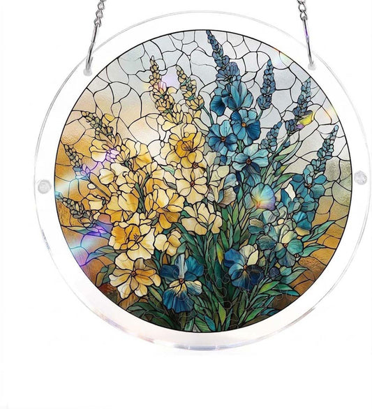 Acrylic Jigsaw Puzzle Suncatcher for Adults, Crystal Acrylic Puzzle Suncatcher, Stained Glass Style DIY Jigsaw, Unique Irregular Pieces for Home Decor (Spring Meadow)