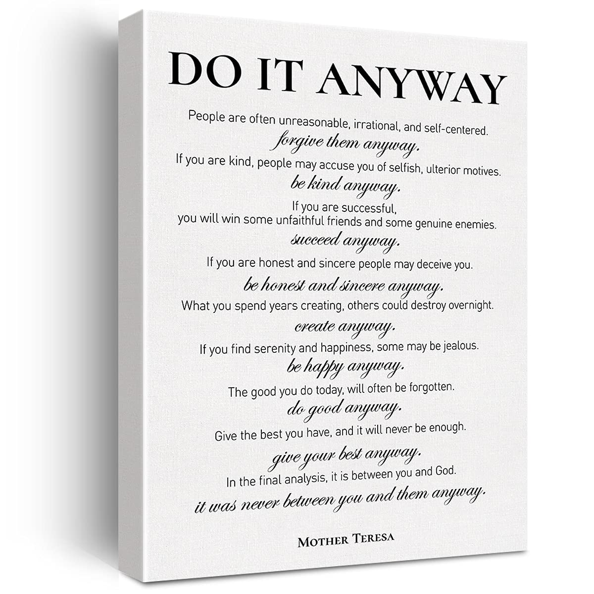 Inspirational Canvas Wall Art Motivational Do It Anyway Quote Canvas Print Positive Canvas Painting Office Home Wall Decor Framed Gift 12x15 Inch