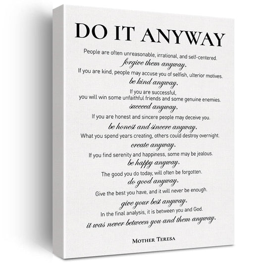Inspirational Canvas Wall Art Motivational Do It Anyway Quote Canvas Print Positive Canvas Painting Office Home Wall Decor Framed Gift 12x15 Inch