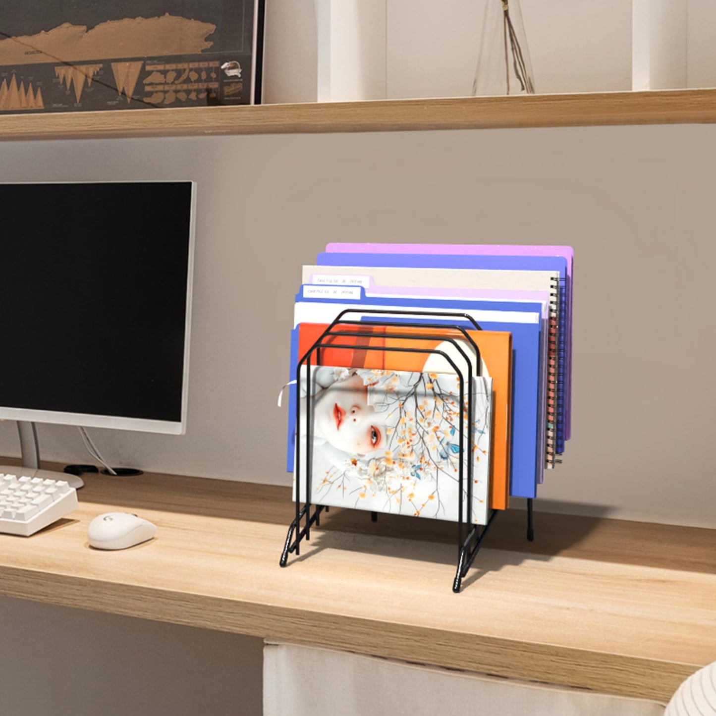 Gawerk Incline Metal Desk Magazine Folder Holder, Sorter Desk File Organizer with 8-Section Vertical Compartments Rack File Organizer for Office, Home, School (2 Pack)