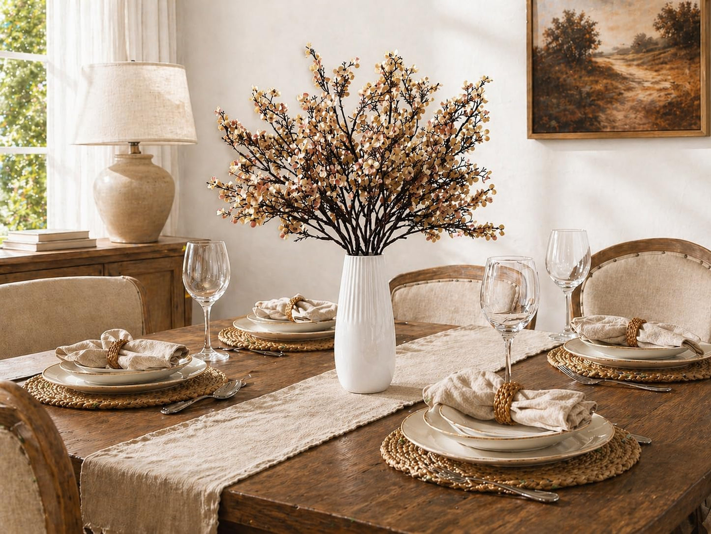 Mandy's Light Brown Artificial Baby’s Breath Flowers 6 Bundles Silk Gypsophila, 18.5 Inch European Style Modern Home Decor Centerpiece, Neutral Wedding Flower Arrangements