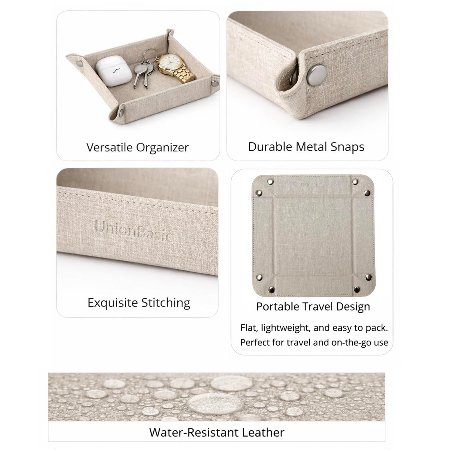 UnionBasic Small Valet Tray, Jewelry Tray for Rings Watches Earrings, Entryway Catchall Caddy for Coins Keys Change, Nightstand Bedside Valet Holder, Trays for Electronic Gadgets, Beige