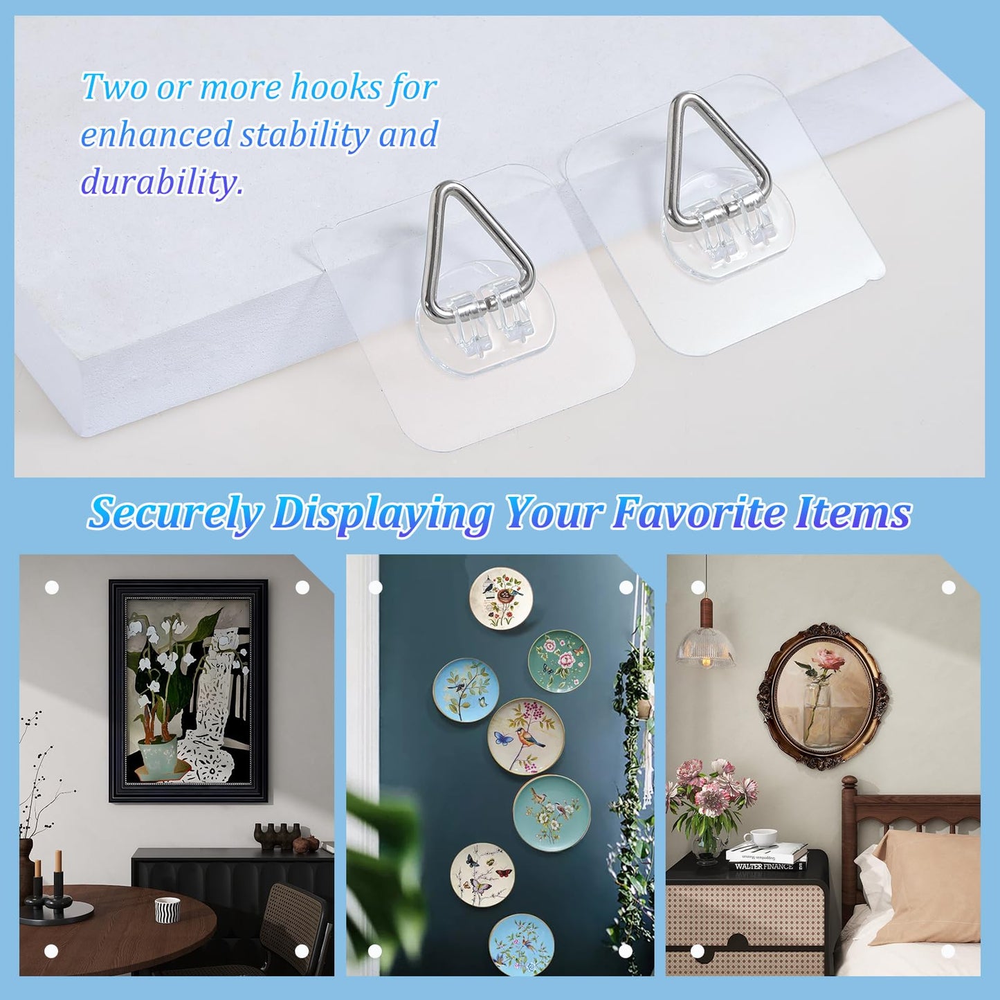 DIDUDIDU Wall Plate Hangers for Display - Invisible Adhesive Picture Hangers for Wall - Ideal for Hanging Decorative Plates | Photo Frames | Paintings - 2.3 Inch